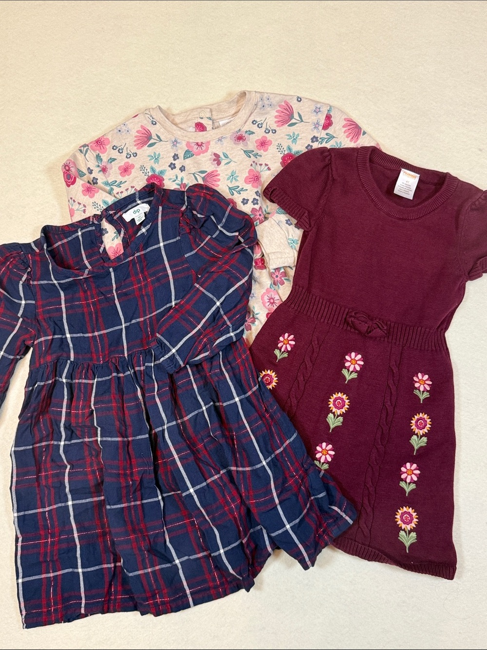 Girls Knit Floral Plaid Dress Lot of 3 Fall Winter Sz 4T embroidered plaid YY